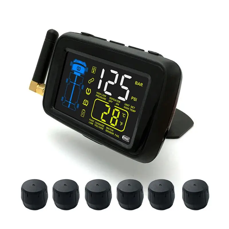 TPMS Car Wireless Tire Pressure Monitoring System 6 Wheel Tires External Sensor Color LCD Battery Replaceable Enhanced Signal
TPMS Car Wireless Tire Pressure Monitoring System 6 Wheel Tires External Sensor Color LCD Battery Replaceable Enhanced Signal