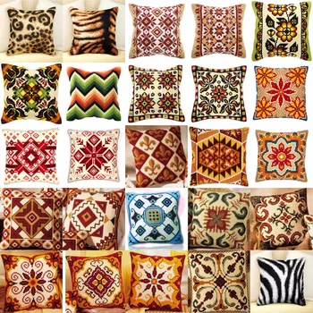 Pattern Style NEW DIY Needlework Kit Acrylic Yarn Embroidery Pillow Tapestry Canvas Cushion Front Cross Stitch Pillowcase JCS