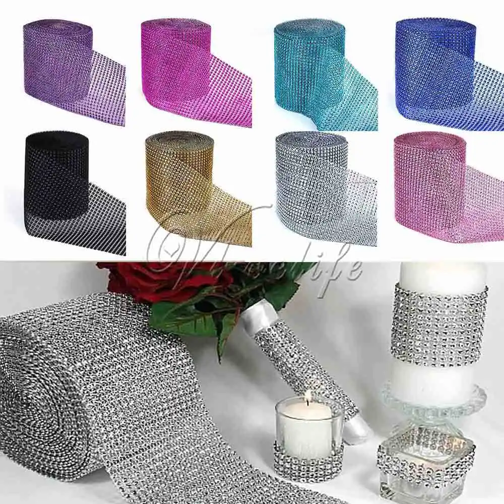 

5 Yards x 12cm Diamond Mesh Wrap Ribbon Roll 24 Row for Wedding Party Banquet Chair Cover Plastic Ribbon Bow Decorations 44#