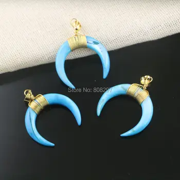 Fashion 6Pcs Gold Color Wire Wrap Ox Horn Shape Blue Shell Pendant, Crescent Moon Shell Jewelry Gem stone Pendant
Fashion 6Pcs Gold Color Wire Wrap Ox Horn Shape Blue Shell Pendant, Crescent Moon Shell Jewelry Gem stone Pendant