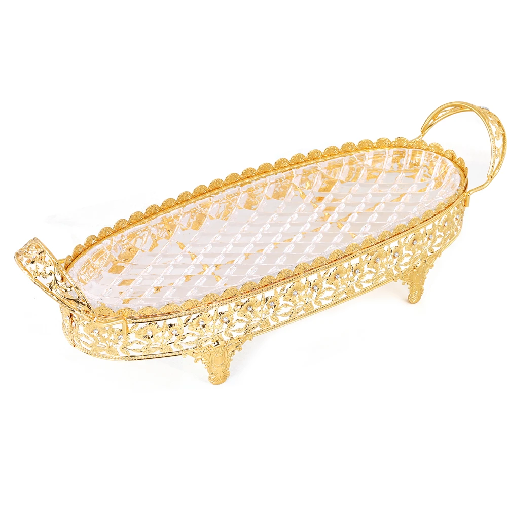 European Luxury Crystal Compote with Glass Surface and Vintage Metal Handles Oval Elegant Table decorations for Cakes Desserts
European Luxury Crystal Compote with Glass Surface and Vintage Metal Handles Oval Elegant Table decorations for Cakes Desserts