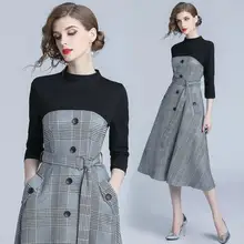 Vestidos Elegantes para mujer Vintage 2020 otoño Midi Retro Oficina Plaid vestido bata femenina Moulante bata Moulante LM26(China)