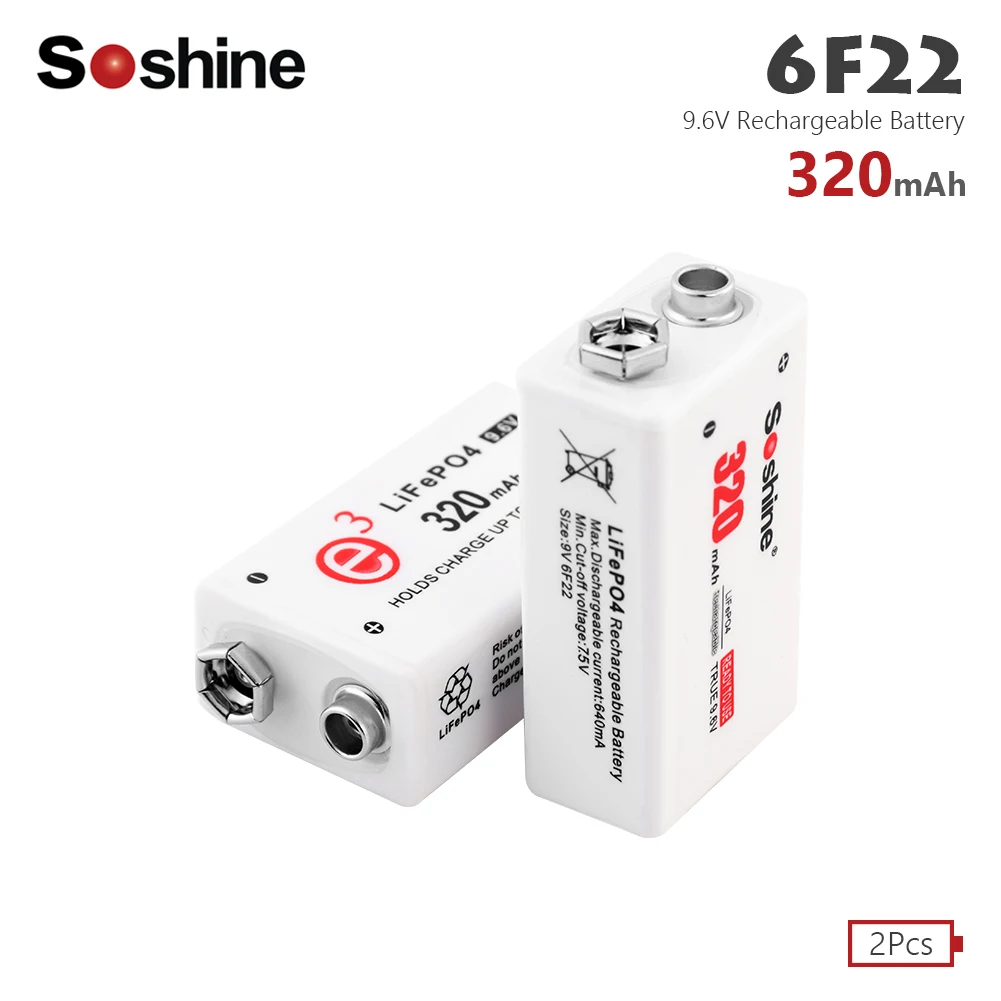 2Pcs 9.6V 6F22 PPP3 6LR61 Rechargeable battery 320mAh LiFePO4 cells 9v battery for microphone Guitar EQ smoke alarm multimeter
2Pcs 9.6V 6F22 PPP3 6LR61 Rechargeable battery 320mAh LiFePO4 cells 9v battery for microphone Guitar EQ smoke alarm multimeter