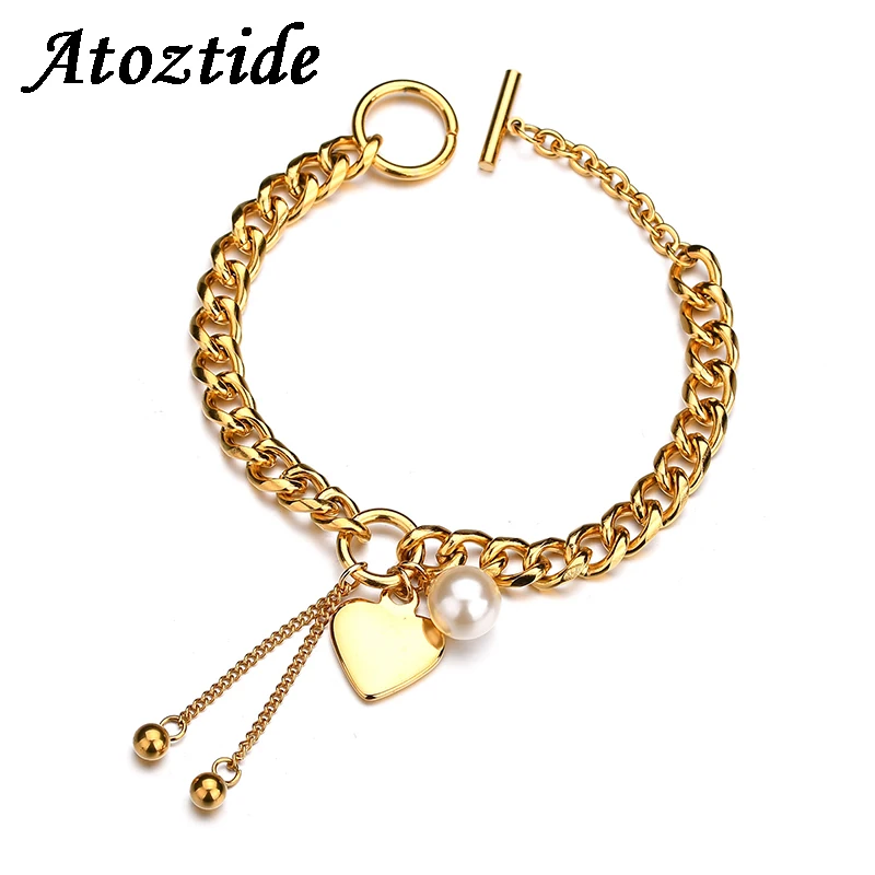 Atoztide Women Charm Freshwater Pearls Heart Chain Bracelet Stainless Steel Curb Cuban Gold Chain With OT Buckle Valentine Gift
Atoztide Women Charm Freshwater Pearls Heart Chain Bracelet Stainless Steel Curb Cuban Gold Chain With OT Buckle Valentine Gift
