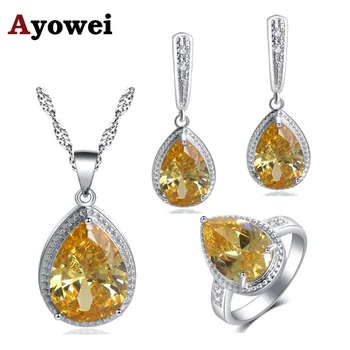Hot Sale Set Water Drop Design Yellow Silver 925 Zircon For Girl's party Gift Earrings Necklace Rings Jewelry Sets JS739A
Hot Sale Set Water Drop Design Yellow Silver 925 Zircon For Girl's party Gift Earrings Necklace Rings Jewelry Sets JS739A