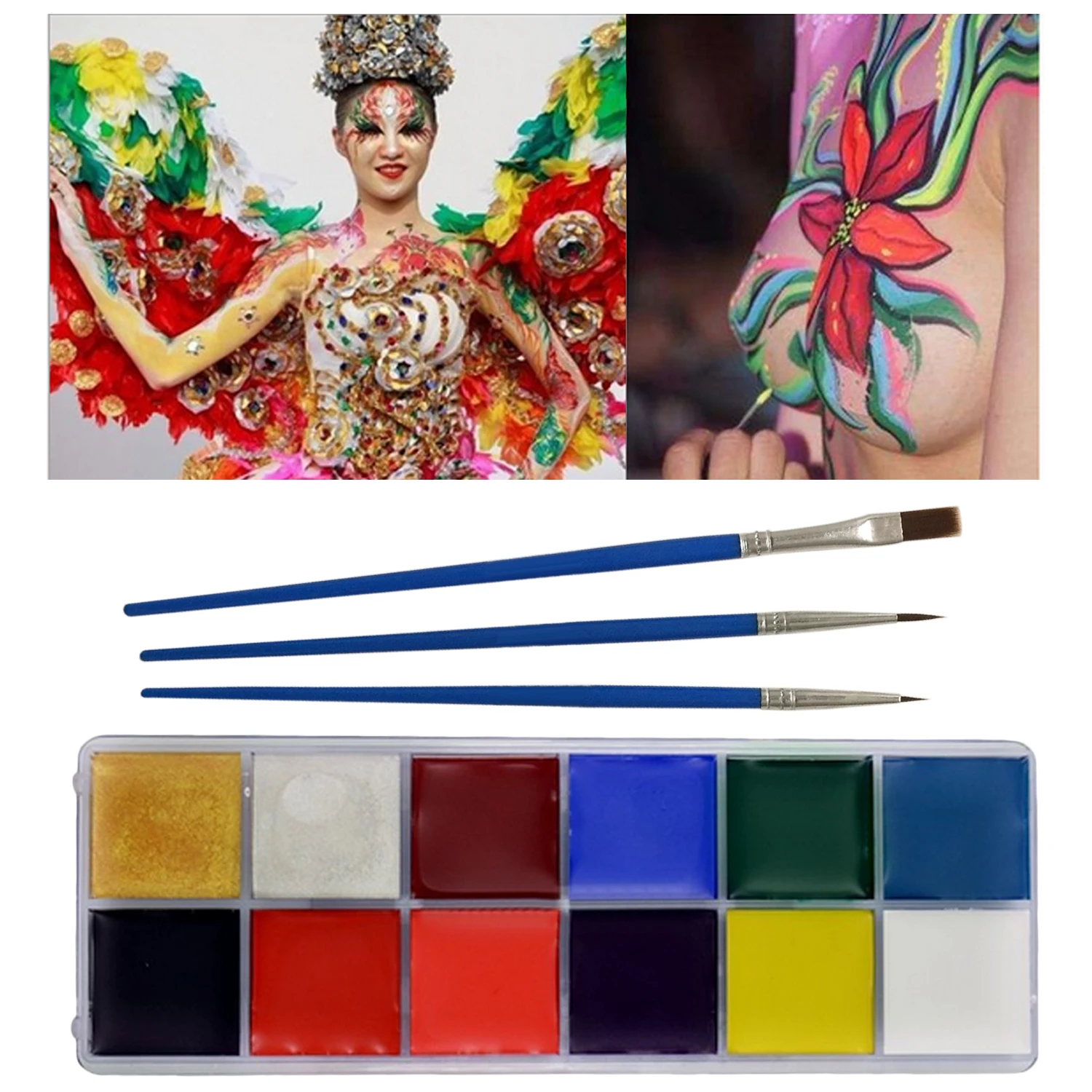 12 Color Face Paint Set Kit with Paintbrush for Kids Adults Festivals Party Cosplay Theatre Performances Role Play Halloween
12 Color Face Paint Set Kit with Paintbrush for Kids Adults Festivals Party Cosplay Theatre Performances Role Play Halloween