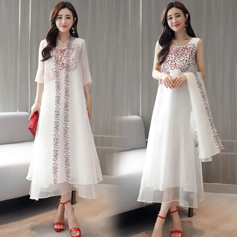 Spring summer clothing Embroidered chiffon long dress New Two-piece set Fashion Ladies suit White dresses Cardigan 2279
Spring summer clothing Embroidered chiffon long dress New Two-piece set Fashion Ladies suit White dresses Cardigan 2279
