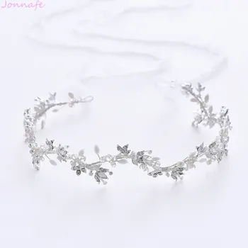 Jonnafe Silver Color Rhinestone Hairband Bridal Crown Hair Jewelry Accessory for Women Prom Party Handmade Wedding Headpiece