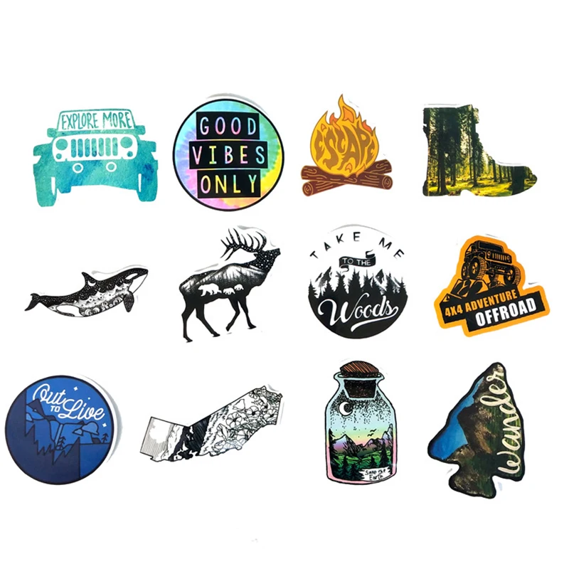 65Pcs Hiking Travel Stickers Adventure Outdoor Landscape Waterproof PVC DecalsZB