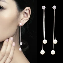 Pendientes de gota de perlas simulados de borla larga a la moda para mujer chica diamantes de imitación exquisito Cadena de serpiente pendiente Brincos Bijoux(China)