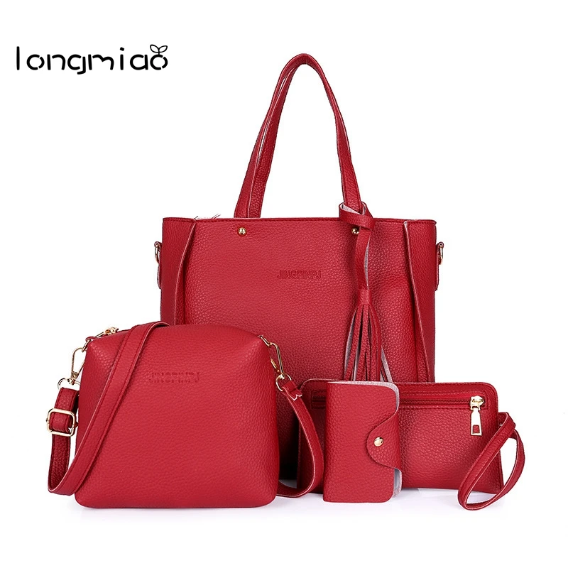 Фото longmiao Women Bag Composite 4pcs Set Top-Handle Tassel Handbag Fashion Shoulder Purse Ladies PU Leather Crossbody | Багаж и сумки