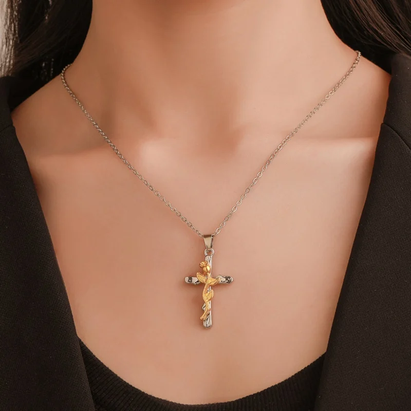 Black Silver Gold Rose Gold Color Rose Flower Cross Pendant Necklace Fashion Women Statement Necklaces Pendants Jewelry Gift
Black Silver Gold Rose Gold Color Rose Flower Cross Pendant Necklace Fashion Women Statement Necklaces Pendants Jewelry Gift