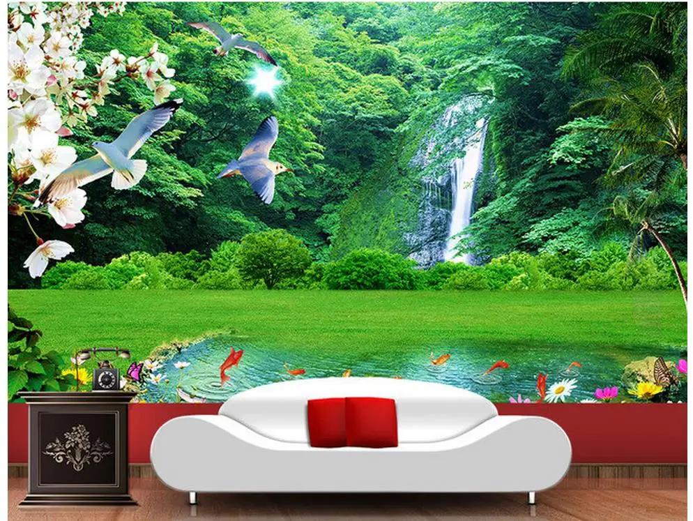 Фото Пользовательские 3d обои пейзаж лес Орхидея водопад свежий фон настенные |