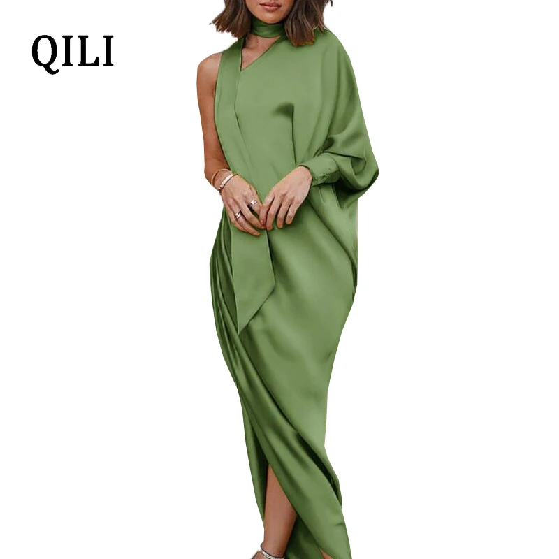 QILI New Arrivals One-shoulder Dress Long Sleeve Scarf neck Elegant Women Party Robe Indian Saree Style Dress Female
QILI New Arrivals One-shoulder Dress Long Sleeve Scarf neck Elegant Women Party Robe Indian Saree Style Dress Female