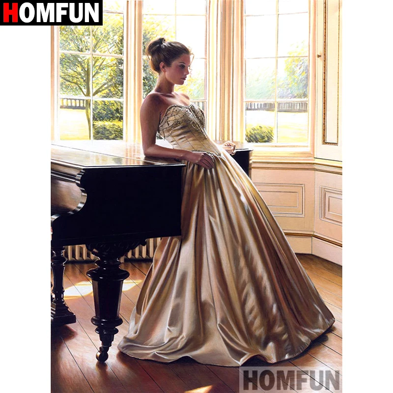 HOMFUN Full Square/Round Drill 5D DIY Diamond Painting "Beauty piano" Embroidery Cross Stitch 3D Home Decor A10845 | Дом и сад