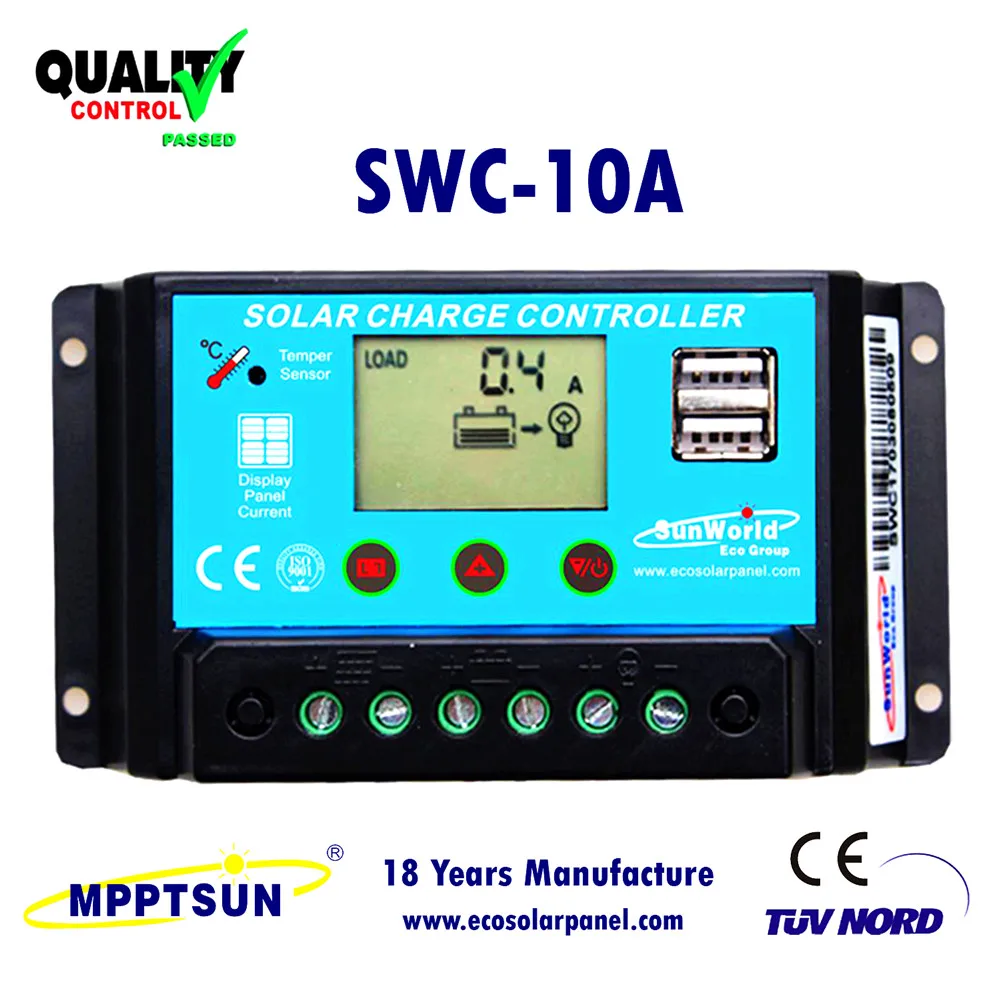 Solar Charge Controller 12v 10A LCD Solar Regulator PWM mode with Dual USB Output 5V- display current, temper, full protection
Solar Charge Controller 12v 10A LCD Solar Regulator PWM mode with Dual USB Output 5V- display current, temper, full protection