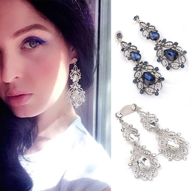 Vintage Flower Silver Long Dangle Blue Crystal Drop Earrings For Women Wedding Earring Jewelry Accessories Oorbellen Pendientes
Vintage Flower Silver Long Dangle Blue Crystal Drop Earrings For Women Wedding Earring Jewelry Accessories Oorbellen Pendientes