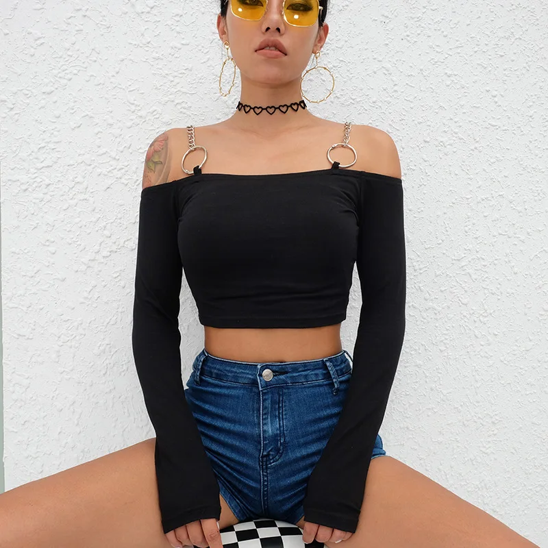 NCLAGEN 2018 Sexy Women Off Shoulder Chain T-shirt Long Sleeve Navel Bare Crop Femme Mujer Tops Tees Slim Fit Slash Neck T Shirt
NCLAGEN 2018 Sexy Women Off Shoulder Chain T-shirt Long Sleeve Navel Bare Crop Femme Mujer Tops Tees Slim Fit Slash Neck T Shirt