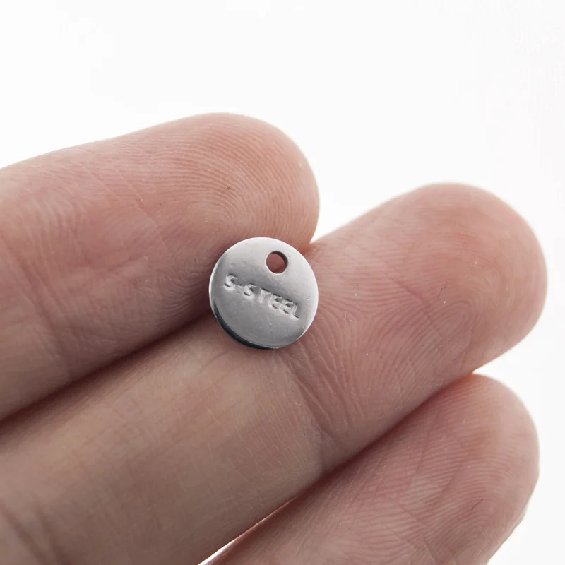 Stainless Steel 8mm Small Round Charm Engraved S.STEEL with One Inner Hole Mini Tag Pendant Accessories Wholesale 100pcs
Stainless Steel 8mm Small Round Charm Engraved S.STEEL with One Inner Hole Mini Tag Pendant Accessories Wholesale 100pcs