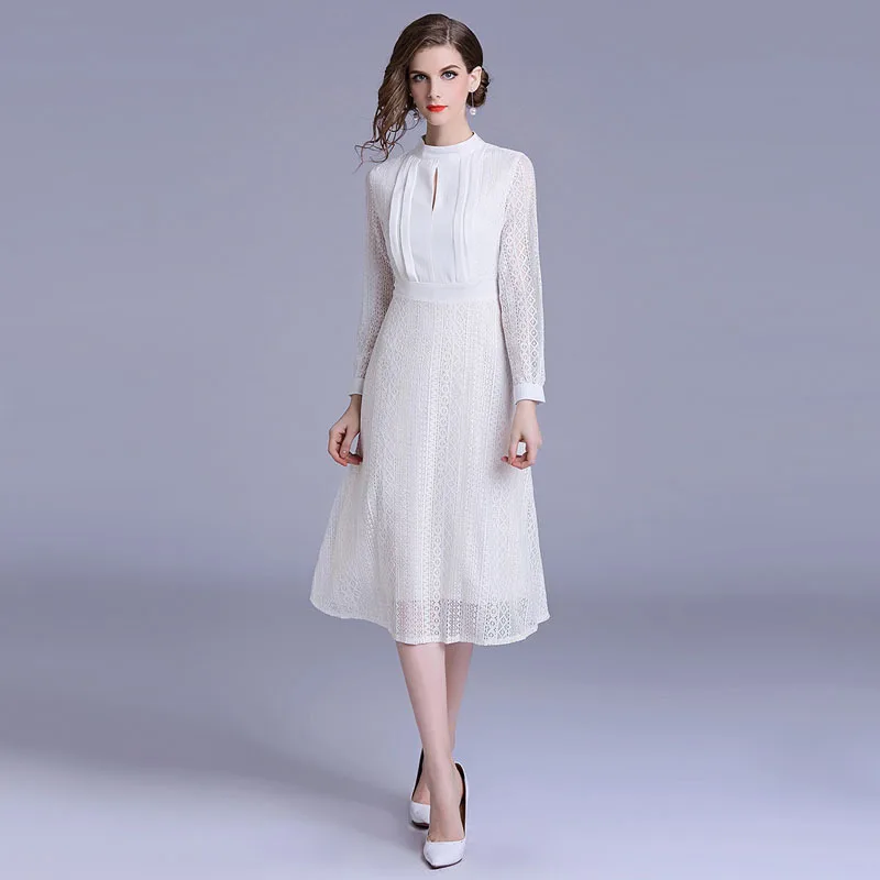 LARCI 2018 Женская Одежда Новая Осенняя мода печати кружево кнопка платье одежда с