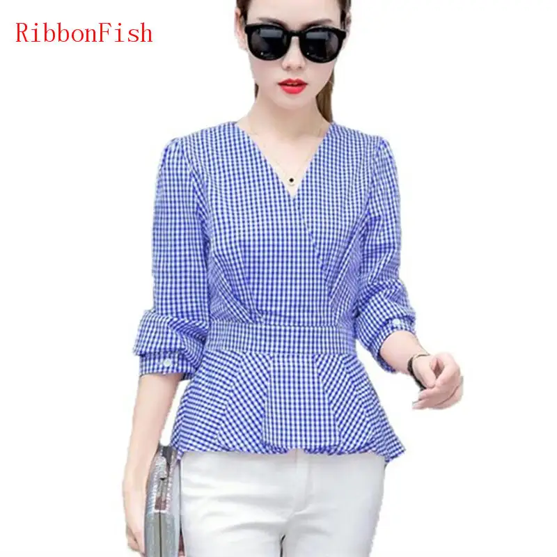 Office Wear Women Summer Chiffon Blouses Shirts Lady Girls Casual Cross V-Neck Plaid Long Sleeve Blusas Plus Size DF1377
Office Wear Women Summer Chiffon Blouses Shirts Lady Girls Casual Cross V-Neck Plaid Long Sleeve Blusas Plus Size DF1377