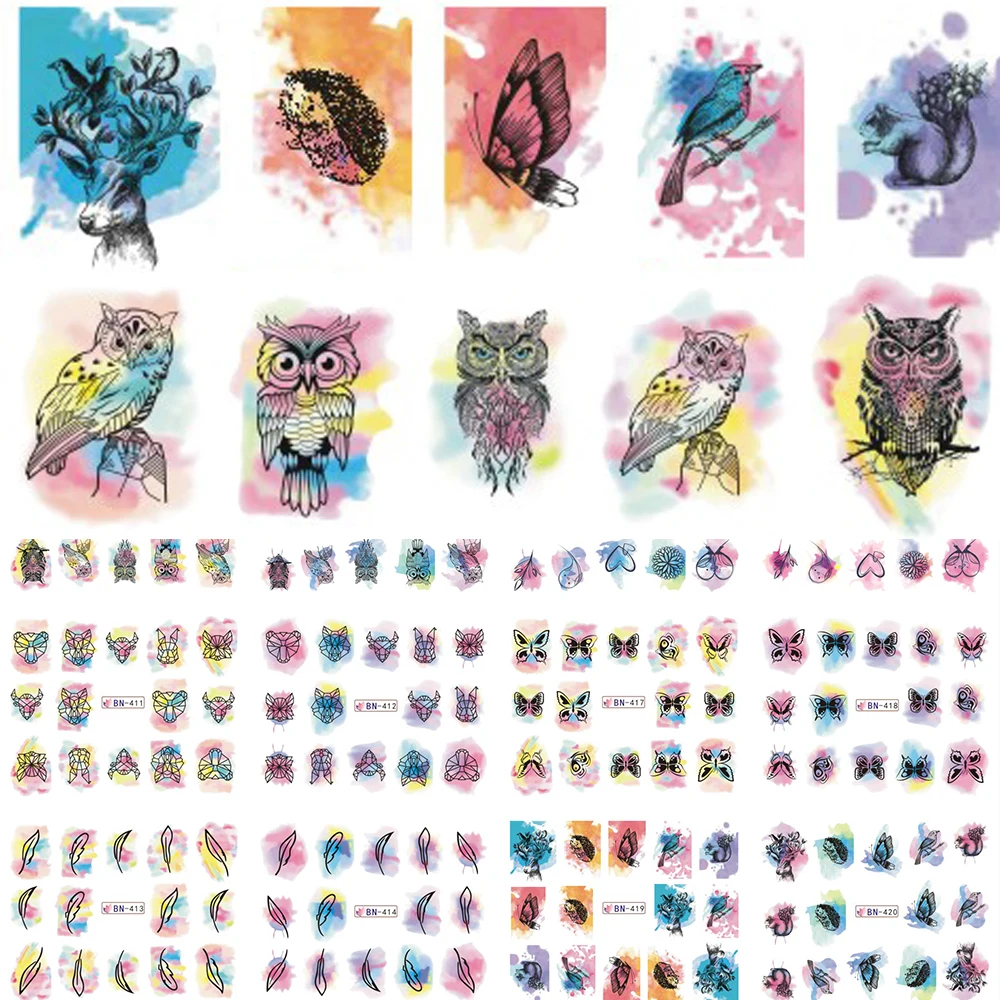 12 Designs Nail Art Watercolor Stickers Beauty Tattoo Temporarily Decals Nail Art Butterfly/Owl Stickers LABN409-420N
12 Designs Nail Art Watercolor Stickers Beauty Tattoo Temporarily Decals Nail Art Butterfly/Owl Stickers LABN409-420N