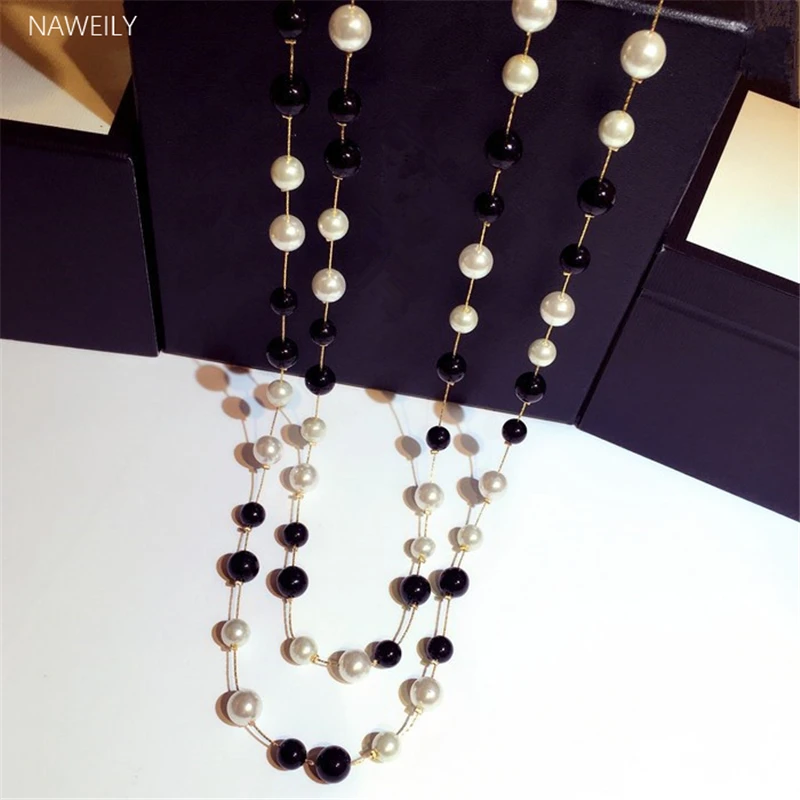Fashion Black White Colors Bead Long Necklaces For Women Imitation Pearl Necklace Gold Color Metal Sweater Chain Necklace
Fashion Black White Colors Bead Long Necklaces For Women Imitation Pearl Necklace Gold Color Metal Sweater Chain Necklace