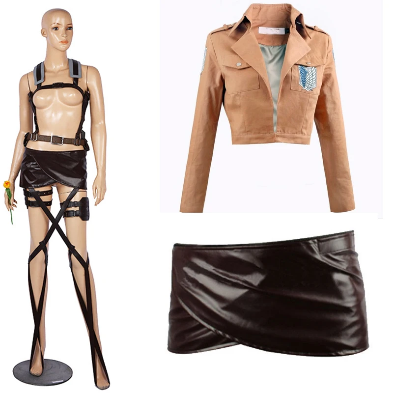 

Anime New Attack on Titan Cosplay Shingeki no Kyojin Mikasa Ackerman Cosplay Costume Shawl Belt Suit Leather Shorts Full Sets