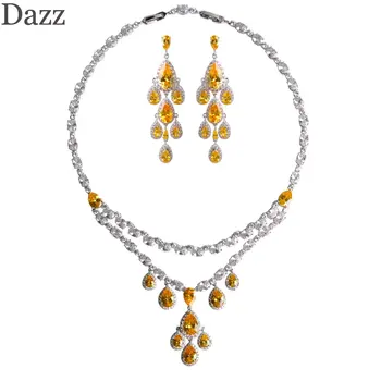 Dazz Luxury Luminous Yellow Rhinestones Jewelry Sets Long Dangle Earring Choker Necklace For Wedding Banquet Women Accessories
Dazz Luxury Luminous Yellow Rhinestones Jewelry Sets Long Dangle Earring Choker Necklace For Wedding Banquet Women Accessories