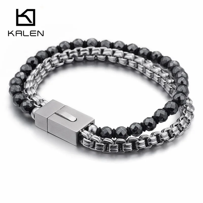KALEN Trendy Stainless Steel Chain Link Bracelets For Men Stone Beads Strand Bracelets Male Casual Party Bracelets Jewelry Gifts
KALEN Trendy Stainless Steel Chain Link Bracelets For Men Stone Beads Strand Bracelets Male Casual Party Bracelets Jewelry Gifts