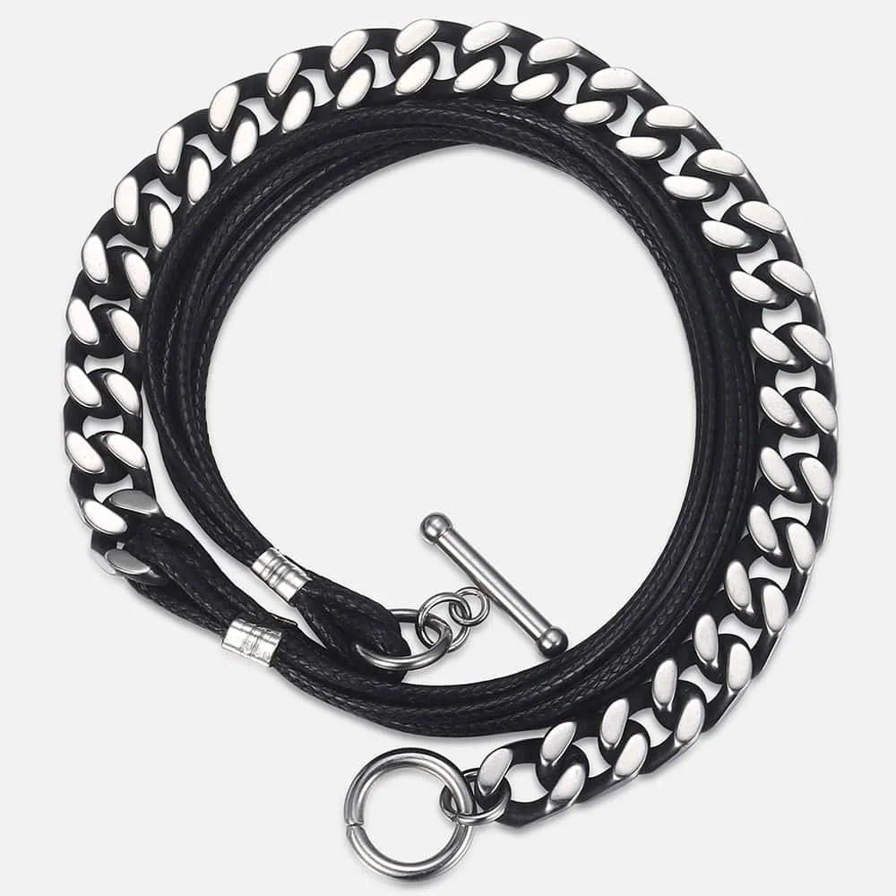 Men's Black Leather Bracelet Stainless Steel Curb Cuban Link Chain Bracelet Male Fashion Jewelry Dropshipping Gifts DLB66
Men's Black Leather Bracelet Stainless Steel Curb Cuban Link Chain Bracelet Male Fashion Jewelry Dropshipping Gifts DLB66