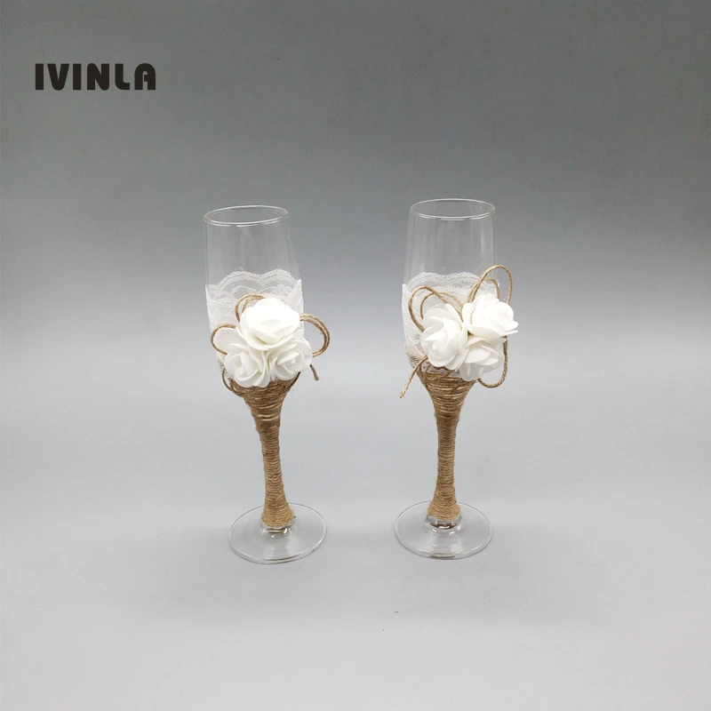 New 1 pair/lot white flower Rustic Wedding burlap Champagne Toasting glasses jute wine cup
New 1 pair/lot white flower Rustic Wedding burlap Champagne Toasting glasses jute wine cup
