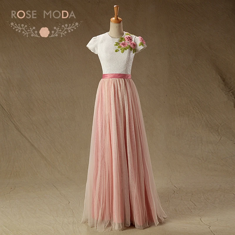 Женское платье с рукавами-фонариками розовое до пола высоким воротником и |