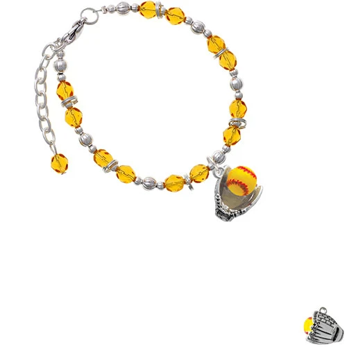 Extra Large Softball and Glove Yellow Beaded Bracelet