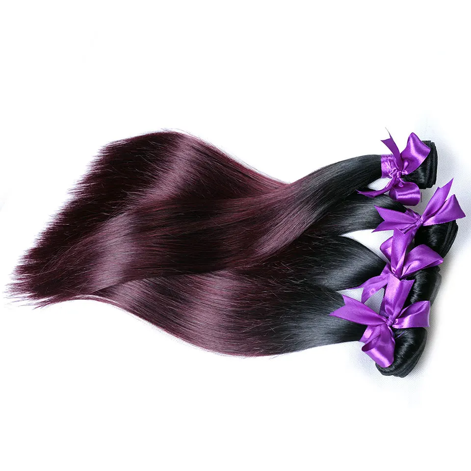1B Burgundy Ombre 4 Bundles Deals Brazilian Straight Hair Weave Bundle Red Color Human Hair Extension Pinshair Nonremy No Tangle (6)