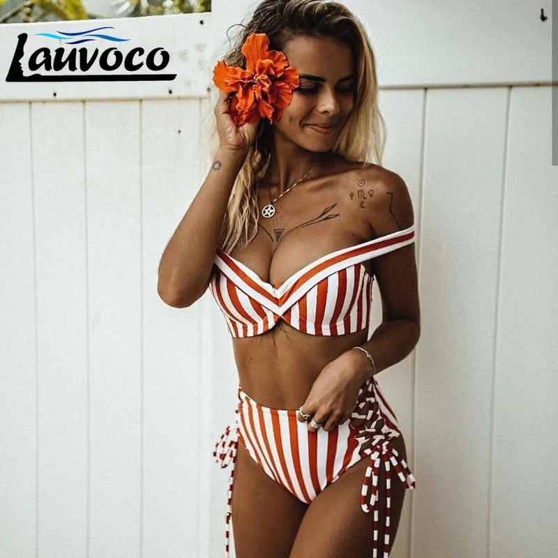 High Waist Bikini Set Striped Off Shouder Swimwear Women Swimsuit Push Up Bandeau Swimming Suit Bandage Biquini Female Beachwear
High Waist Bikini Set Striped Off Shouder Swimwear Women Swimsuit Push Up Bandeau Swimming Suit Bandage Biquini Female Beachwear