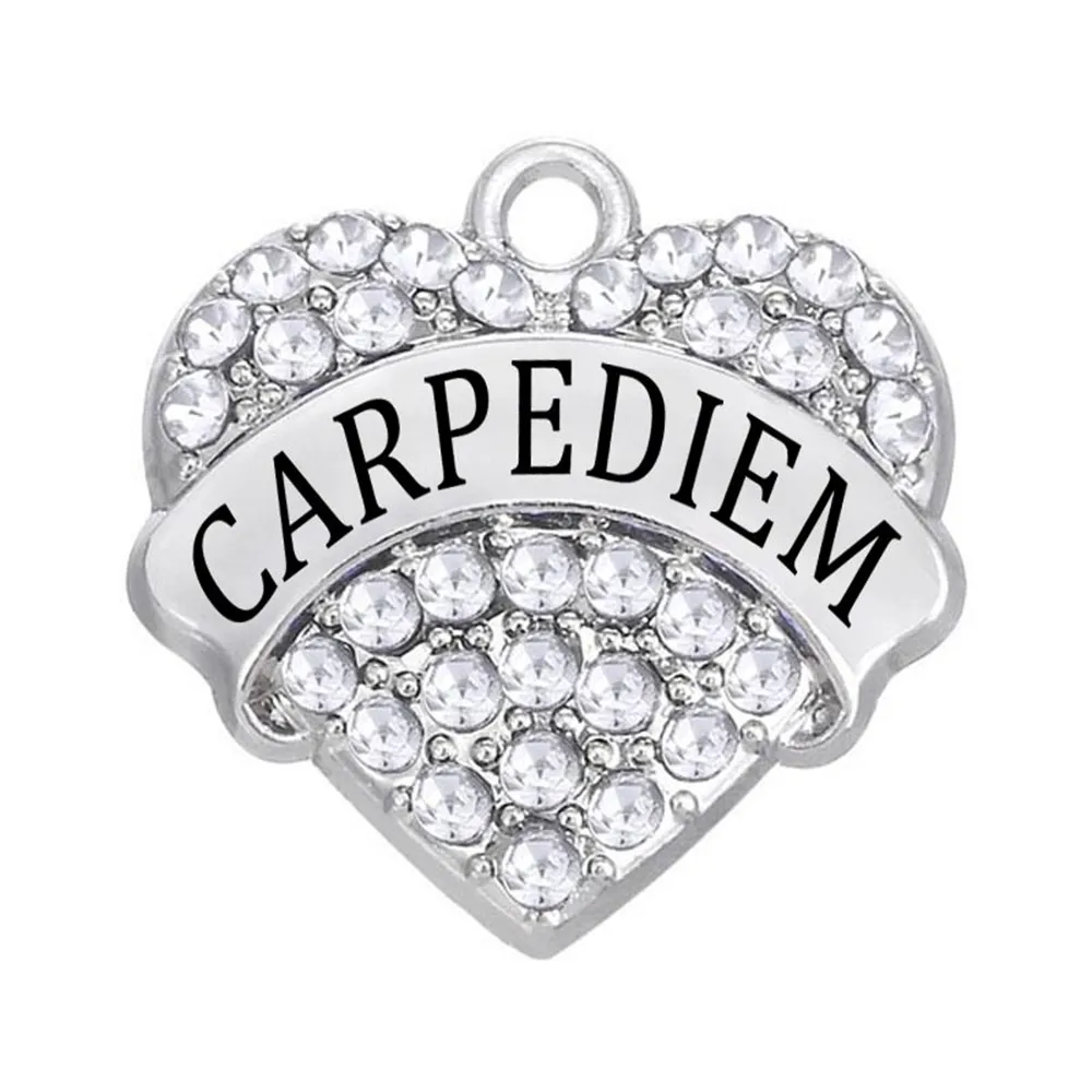 Metal Alloy Diamond CZ Crystal Carpe Diem Heart Charm Message Pendants | Украшения и аксессуары