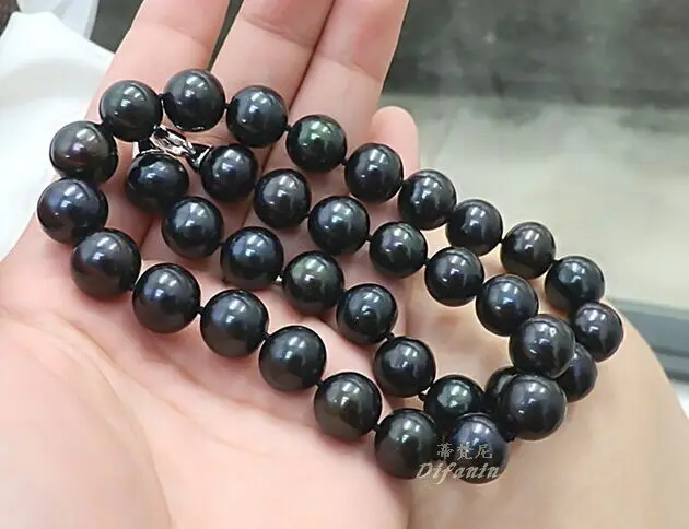 Charming 18"11-12mm genuine tahitian black natural pearl necklace 
Charming 18"11-12mm genuine tahitian black natural pearl necklace