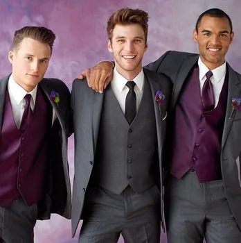 2019 Costume Homme Marriage Purple Waistcoat Mens Wedding Suit Grey Suit Groomsmen Casual Groom Best Men Blazer Party 3 Pieces
2019 Costume Homme Marriage Purple Waistcoat Mens Wedding Suit Grey Suit Groomsmen Casual Groom Best Men Blazer Party 3 Pieces