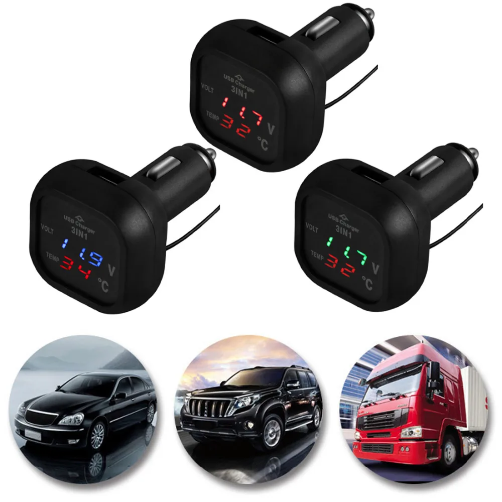 Digital LED 3 in 1 Car Voltmeter Thermometer Auto Car USB Charger 12V/24V Temperature Meter Voltmeter
Digital LED 3 in 1 Car Voltmeter Thermometer Auto Car USB Charger 12V/24V Temperature Meter Voltmeter