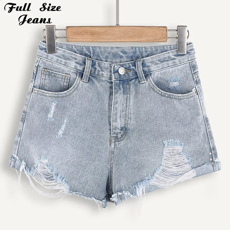 

Plus Size Loose Ripped Cuffed Denim Shorts 3Xl 4Xl 5Xl Korea Summer Streetwear Vintage Fringe Hem White Blue Mom Short Jeans