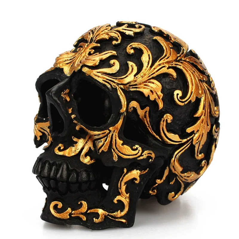Resin Black Skull Desktop Decoration Realistic Replica Human Statue Halloween Golden Flower Frame Decoration
Resin Black Skull Desktop Decoration Realistic Replica Human Statue Halloween Golden Flower Frame Decoration