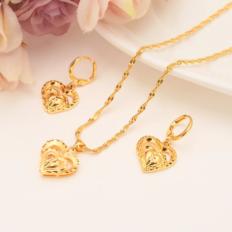 women Jewelry set Europe 18 k Yellow Solid Fine Gold filled heart Pendant Necklaces/Earrings/Ring African Bridal Wedding Gift
women Jewelry set Europe 18 k Yellow Solid Fine Gold filled heart Pendant Necklaces/Earrings/Ring African Bridal Wedding Gift