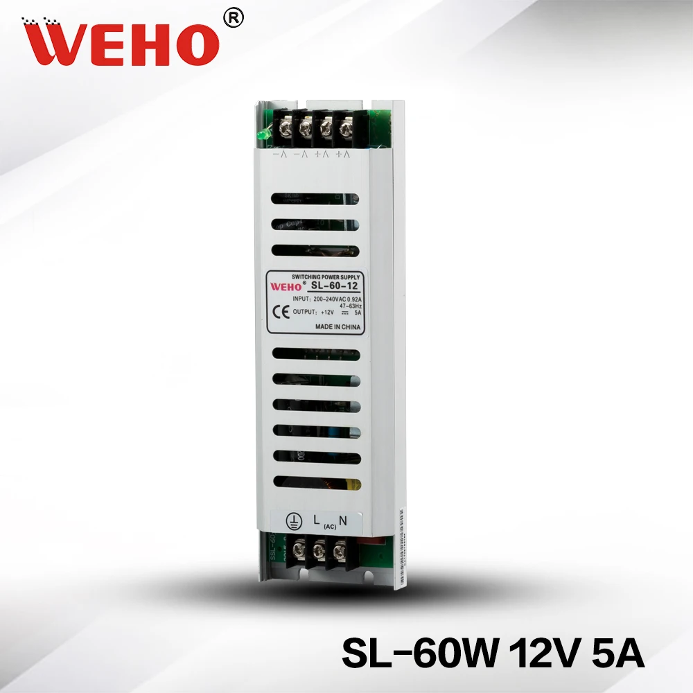 (SL-60-12)WEHO SMPS Transformer 12V 60W 5A Constant Voltage Single Output AC-DC Switch Power Supply Driver for LED Strips
(SL-60-12)WEHO SMPS Transformer 12V 60W 5A Constant Voltage Single Output AC-DC Switch Power Supply Driver for LED Strips