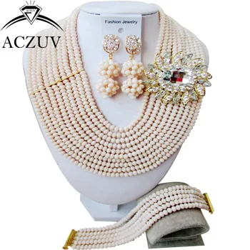 Brand ACZUV 18inches Rhinestone Brooches Crsytal Beaded Beige African Beads Jewelry Sets Wedding AN048
Brand ACZUV 18inches Rhinestone Brooches Crsytal Beaded Beige African Beads Jewelry Sets Wedding AN048