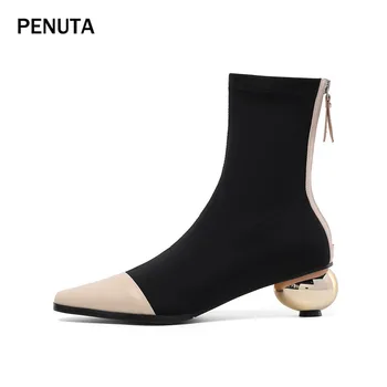 2019 PENUTA Women Sock Boots Stretch Fabric Pointy Toe New Designer Ankle Booties Strange Heel Autumn Leather Shoes PD925
2019 PENUTA Women Sock Boots Stretch Fabric Pointy Toe New Designer Ankle Booties Strange Heel Autumn Leather Shoes PD925