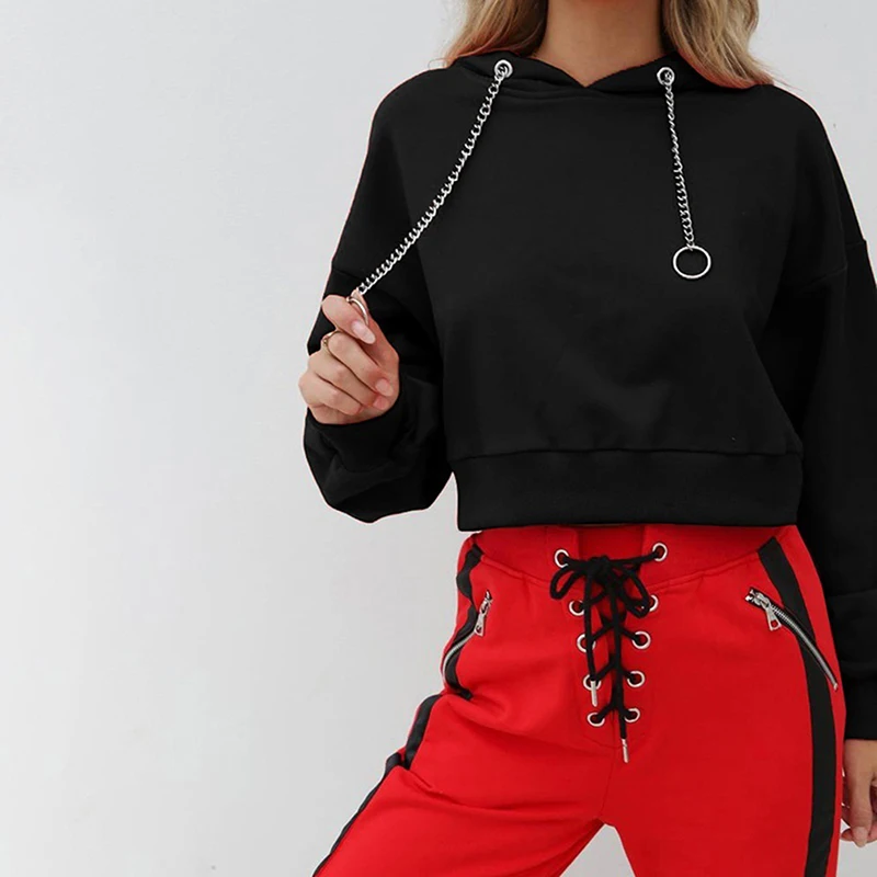 New Harajuku Hoodies Women Long Sleeve Solid Color Hooded Sweatshirts High Street Casual Short Hot Sale | Женская одежда