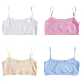 iMucci 1pc Teenage Underwear for Girl Children Girls Cutton Lace Wireless Young Training Bra for Kids and Teens Puberty Clothing