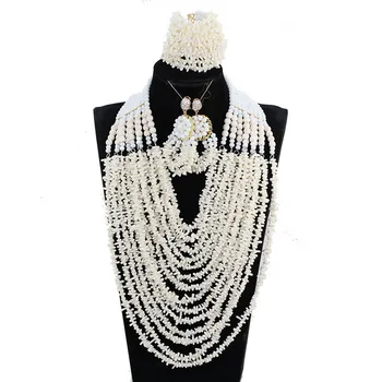 

Luxury 14 Layers Full Beads Bib Coral Necklace Jewelry Set Nigerian Wedding Beads Jewellery Set New Free Shipping CNR752