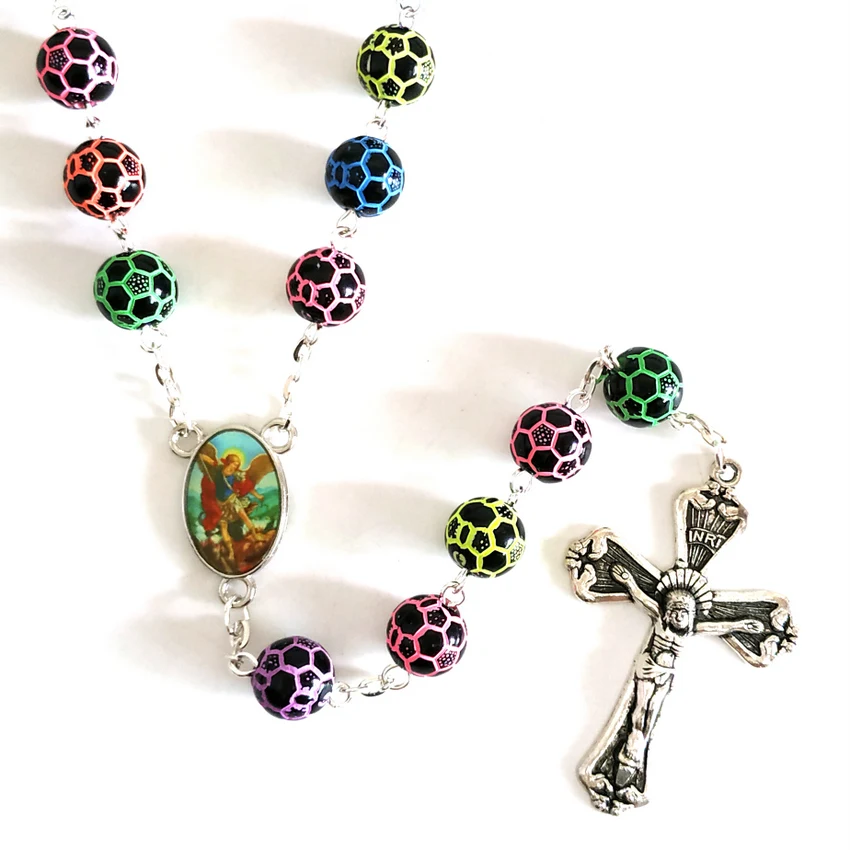 Trendy Religious Round Big Size 10MM Black Acrylic BeadsSt Michael Archangel Chain Catholic Rosary Necklace
Trendy Religious Round Big Size 10MM Black Acrylic BeadsSt Michael Archangel Chain Catholic Rosary Necklace